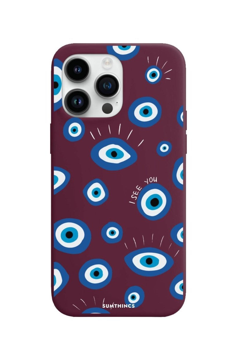 iPhone 14 Pro Max I See You Premium Telefon Kılıfı Bordo - SUMTHINCS