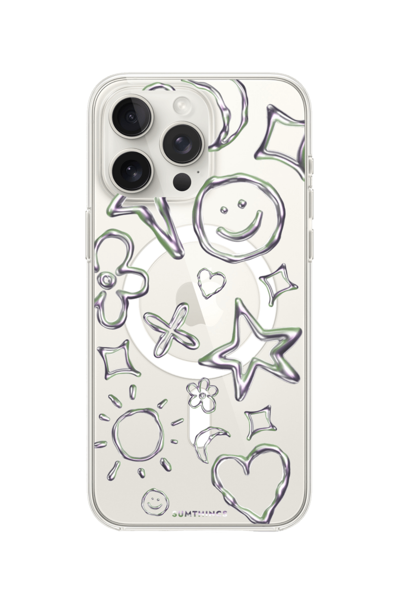 iPhone 14 Pro Silver Doodles Clear Magsafe Şeffaf Telefon Kılıfı - SUMTHINCS