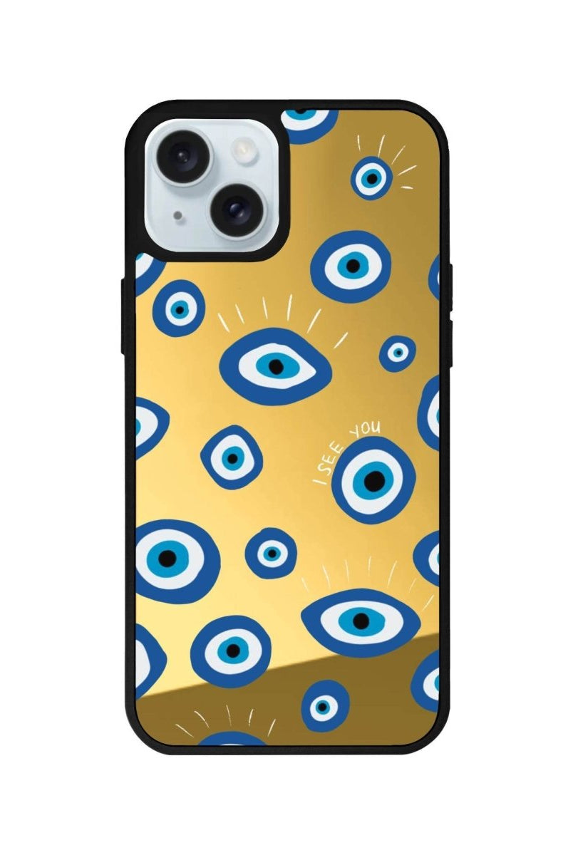 iPhone 15 I See You Mirror Aynalı Telefon Kılıfı Altın - SUMTHINCS