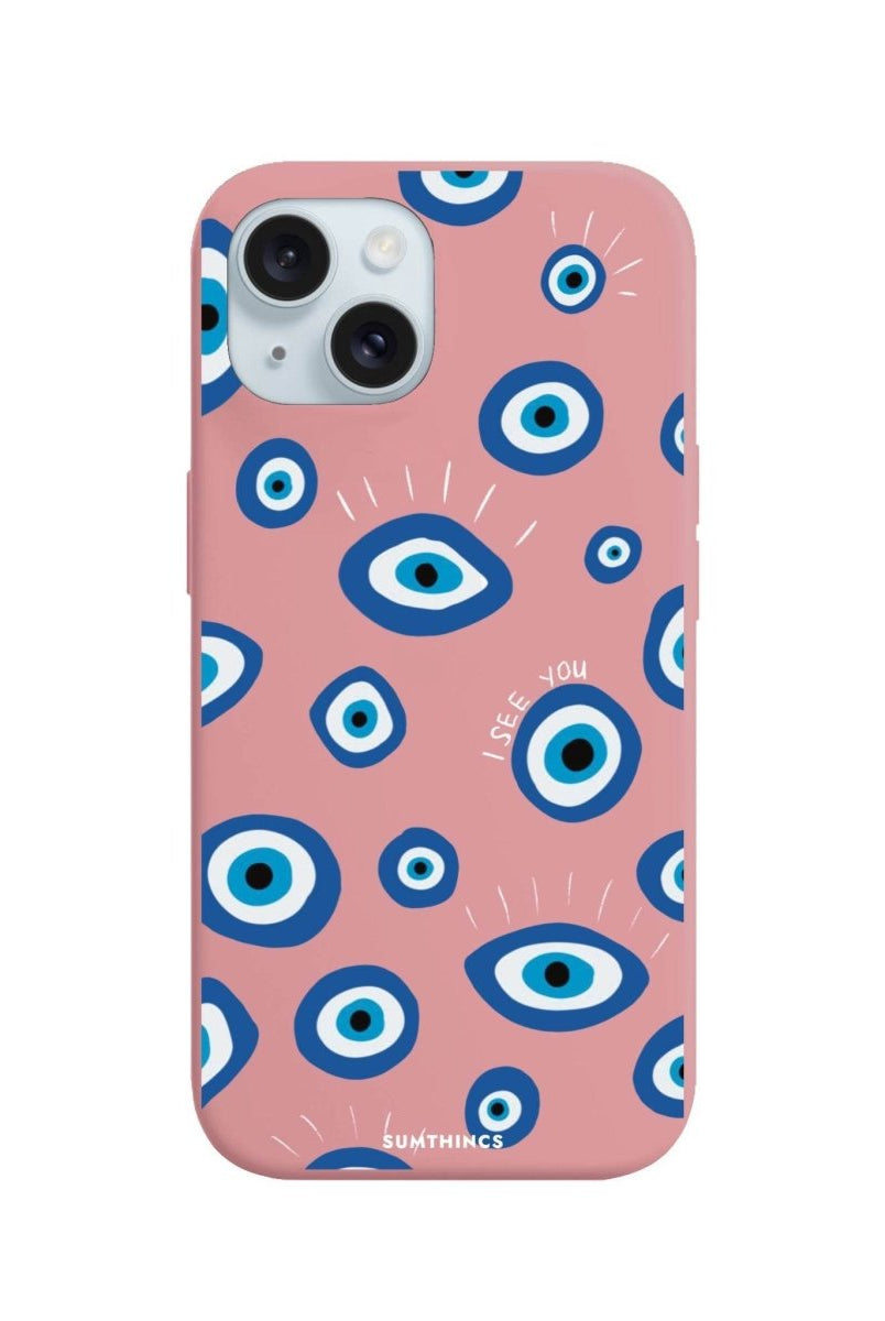 iPhone 15 I See You Premium Telefon Kılıfı Pembe - SUMTHINCS