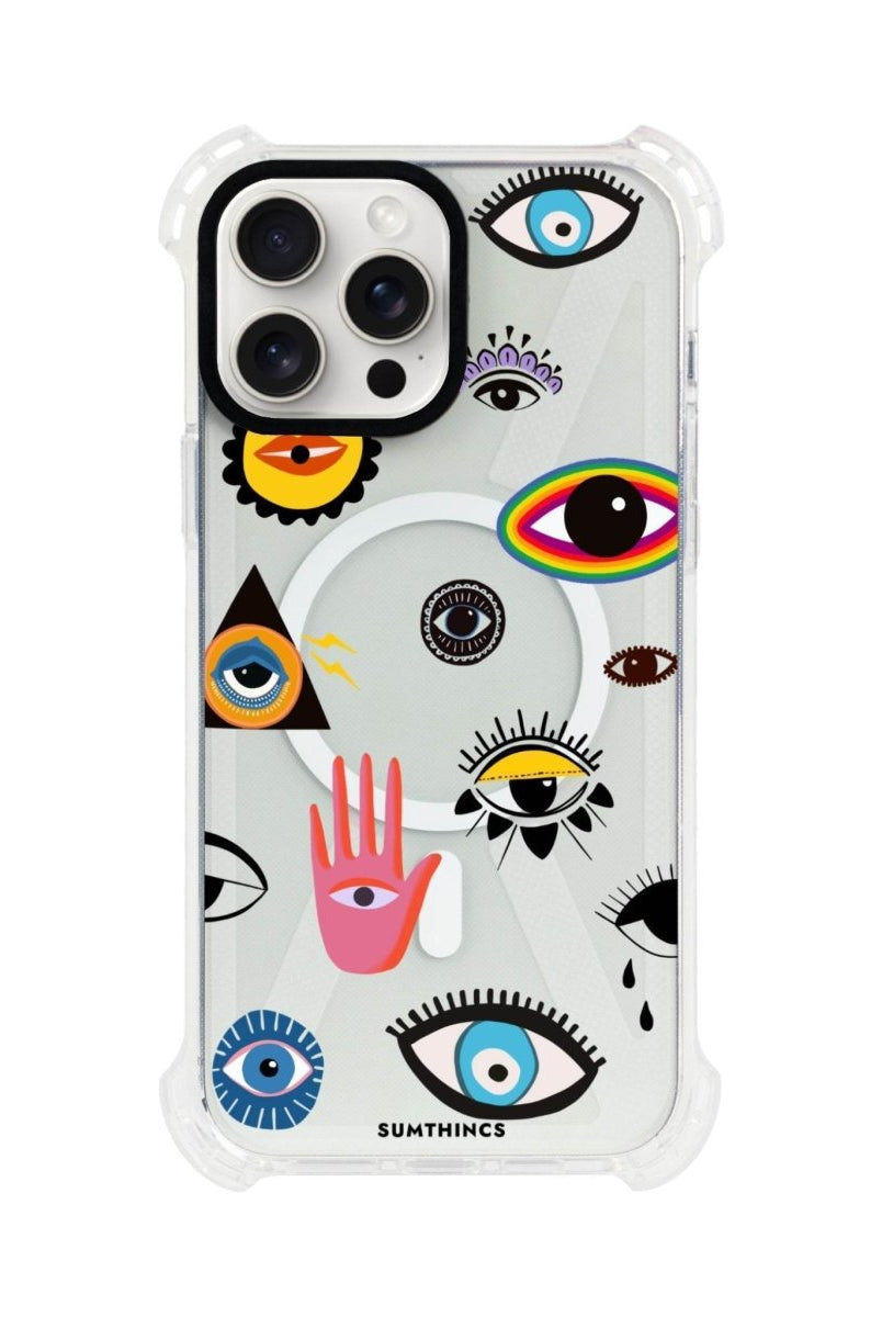 iPhone 15 Plus Eye Stickers Bumper Magsafe Şeffaf Telefon Kılıfı Beyaz Şeffaf - SUMTHINCS