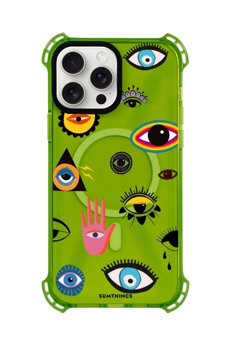 iPhone 15 Plus Eye Stickers Bumper Magsafe Şeffaf Telefon Kılıfı Yeşil - SUMTHINCS