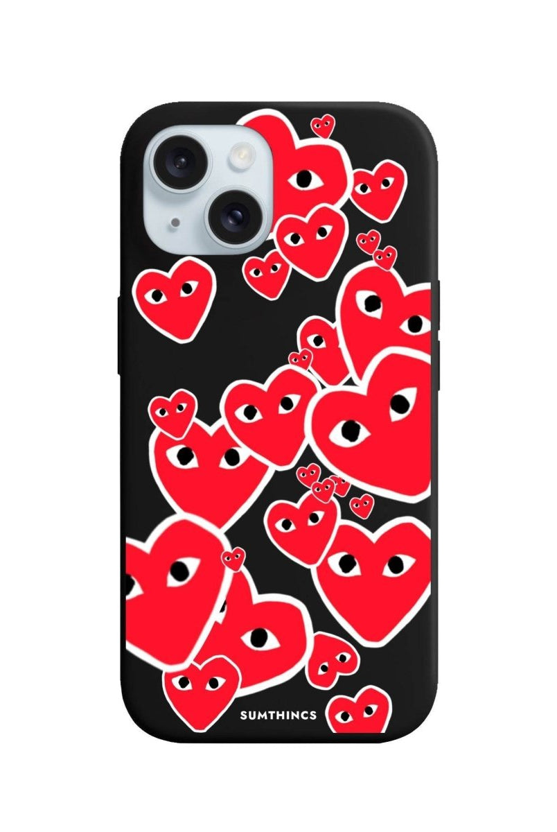 iPhone 15 Plus Hearts Premium Telefon Kılıfı Siyah - SUMTHINCS