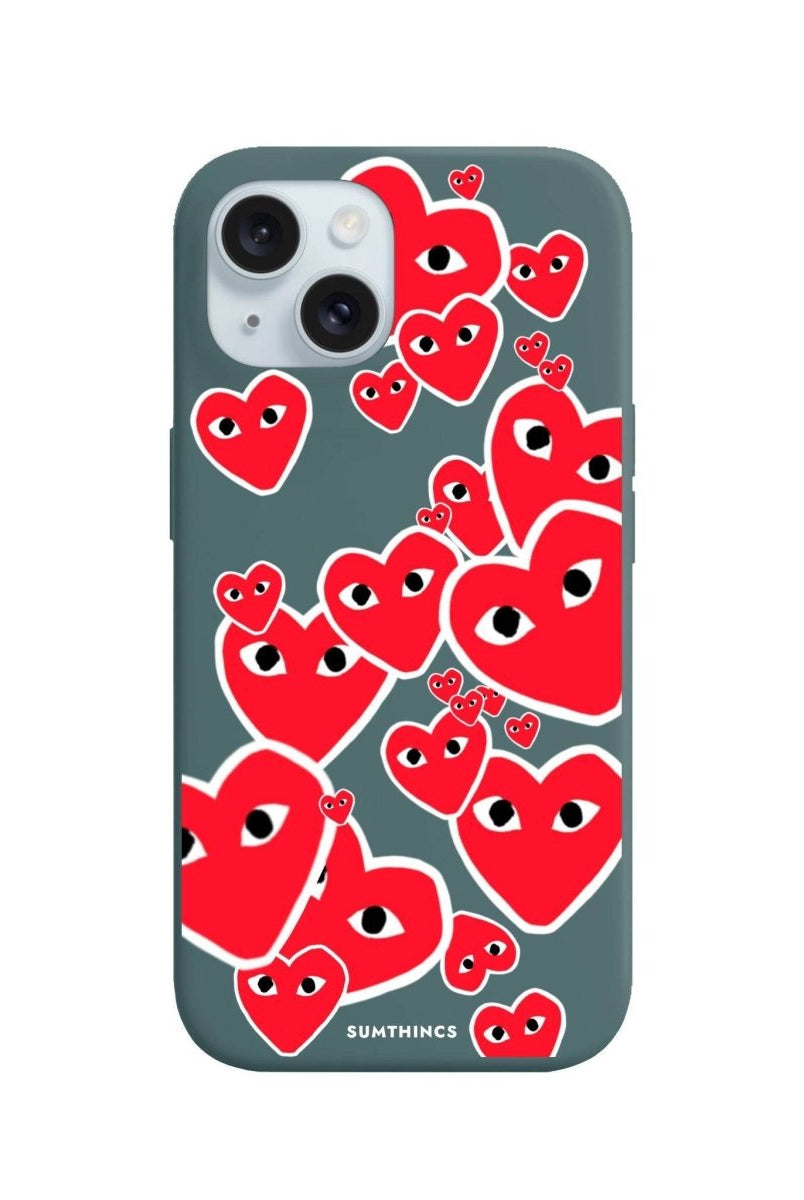 iPhone 15 Plus Hearts Premium Telefon Kılıfı Kaktüs Yeşili - SUMTHINCS