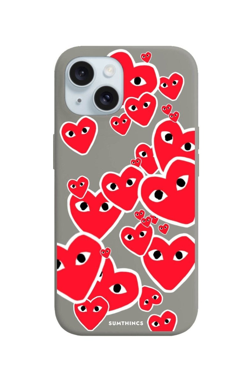 iPhone 15 Plus Hearts Premium Telefon Kılıfı Gri - SUMTHINCS