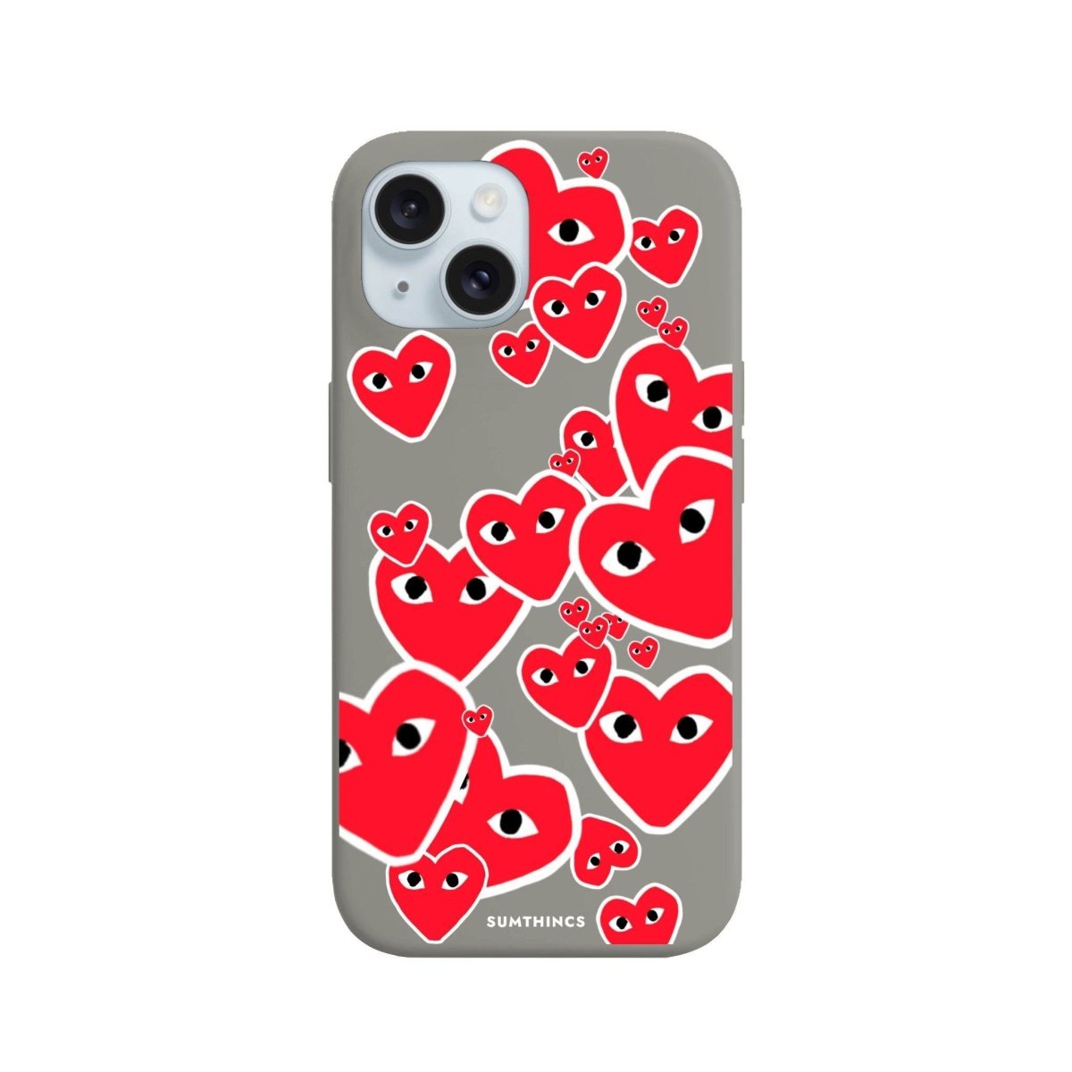 iPhone 15 Plus Hearts Premium Telefon Kılıfı Gri - SUMTHINCS