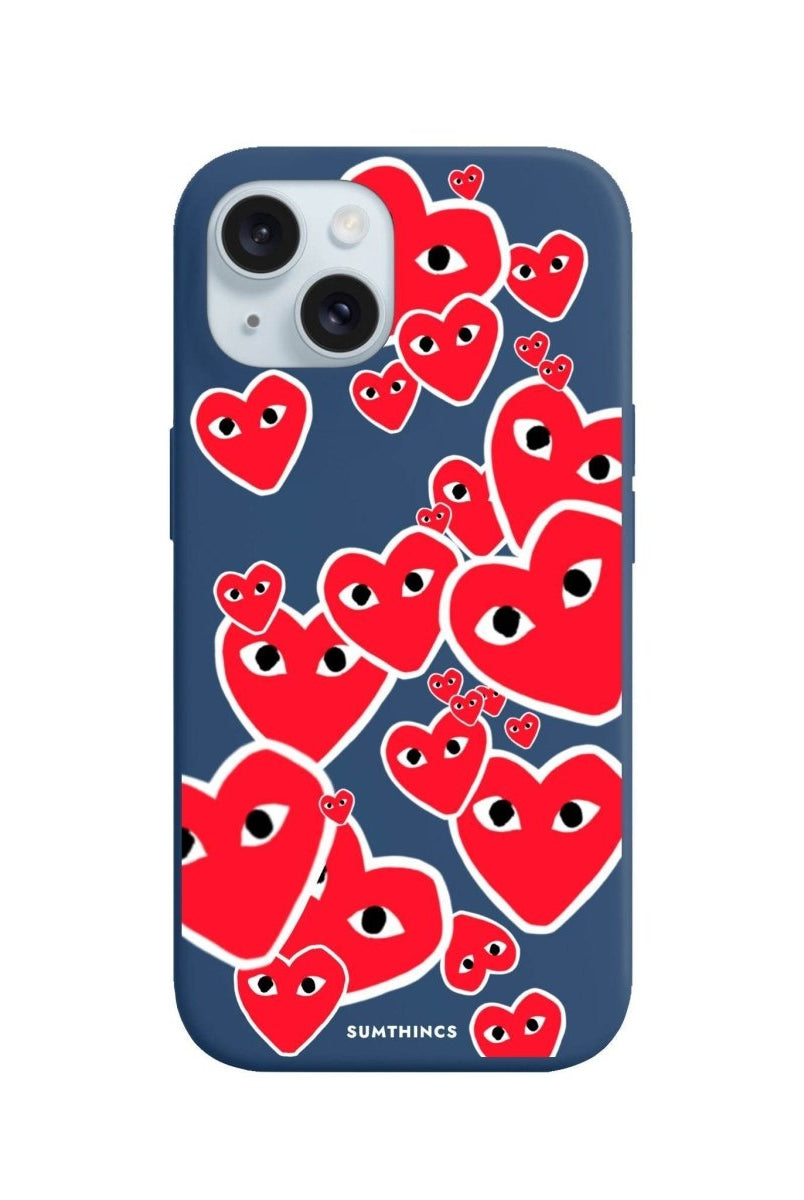 iPhone 15 Plus Hearts Premium Telefon Kılıfı Pasifik Mavi - SUMTHINCS