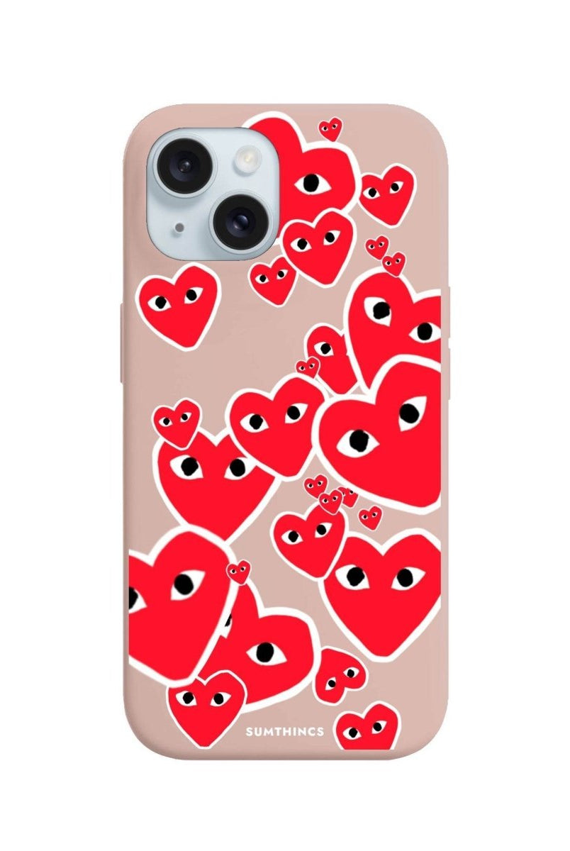 iPhone 15 Plus Hearts Premium Telefon Kılıfı Bej - SUMTHINCS