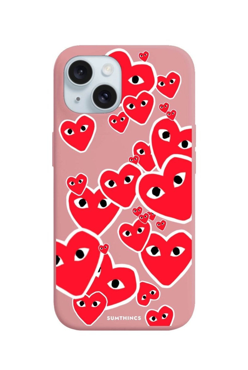 iPhone 15 Plus Hearts Premium Telefon Kılıfı Pembe - SUMTHINCS