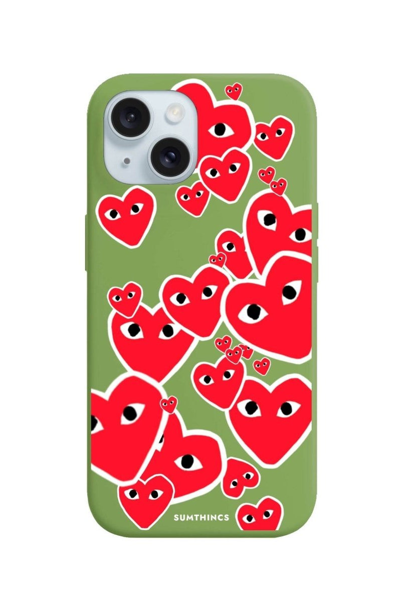 iPhone 15 Plus Hearts Premium Telefon Kılıfı Fıstık Yeşili - SUMTHINCS