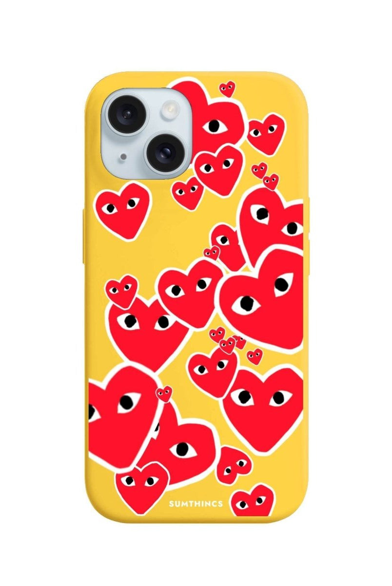 iPhone 15 Plus Hearts Premium Telefon Kılıfı Sarı - SUMTHINCS