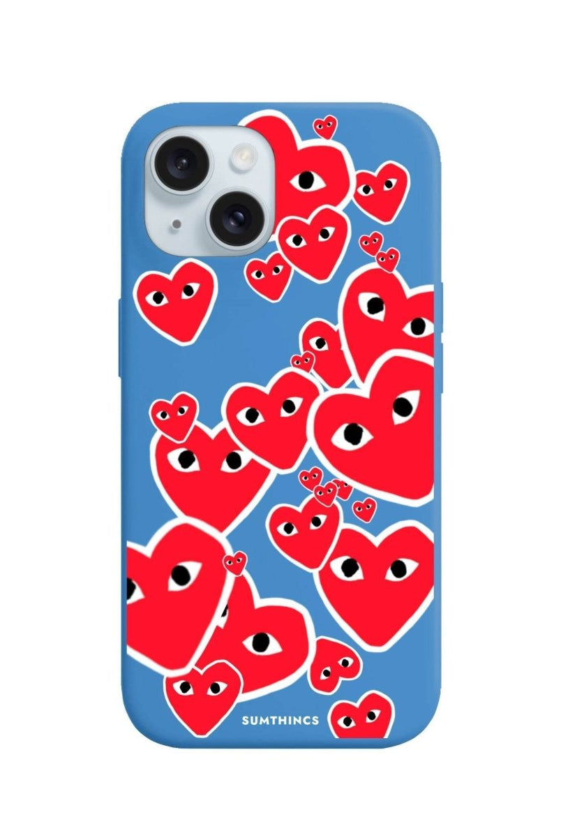 iPhone 15 Plus Hearts Premium Telefon Kılıfı Mavi - SUMTHINCS