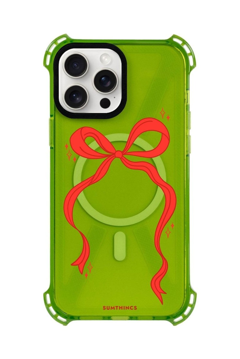 iPhone 15 Plus Red Bow Bumper Magsafe Şeffaf Telefon Kılıfı Yeşil - SUMTHINCS