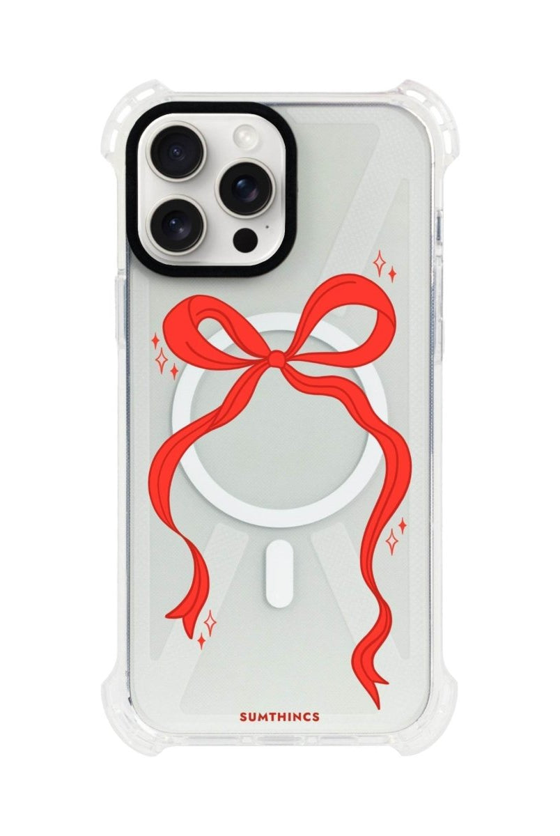 iPhone 15 Plus Red Bow Bumper Magsafe Şeffaf Telefon Kılıfı Beyaz Şeffaf - SUMTHINCS