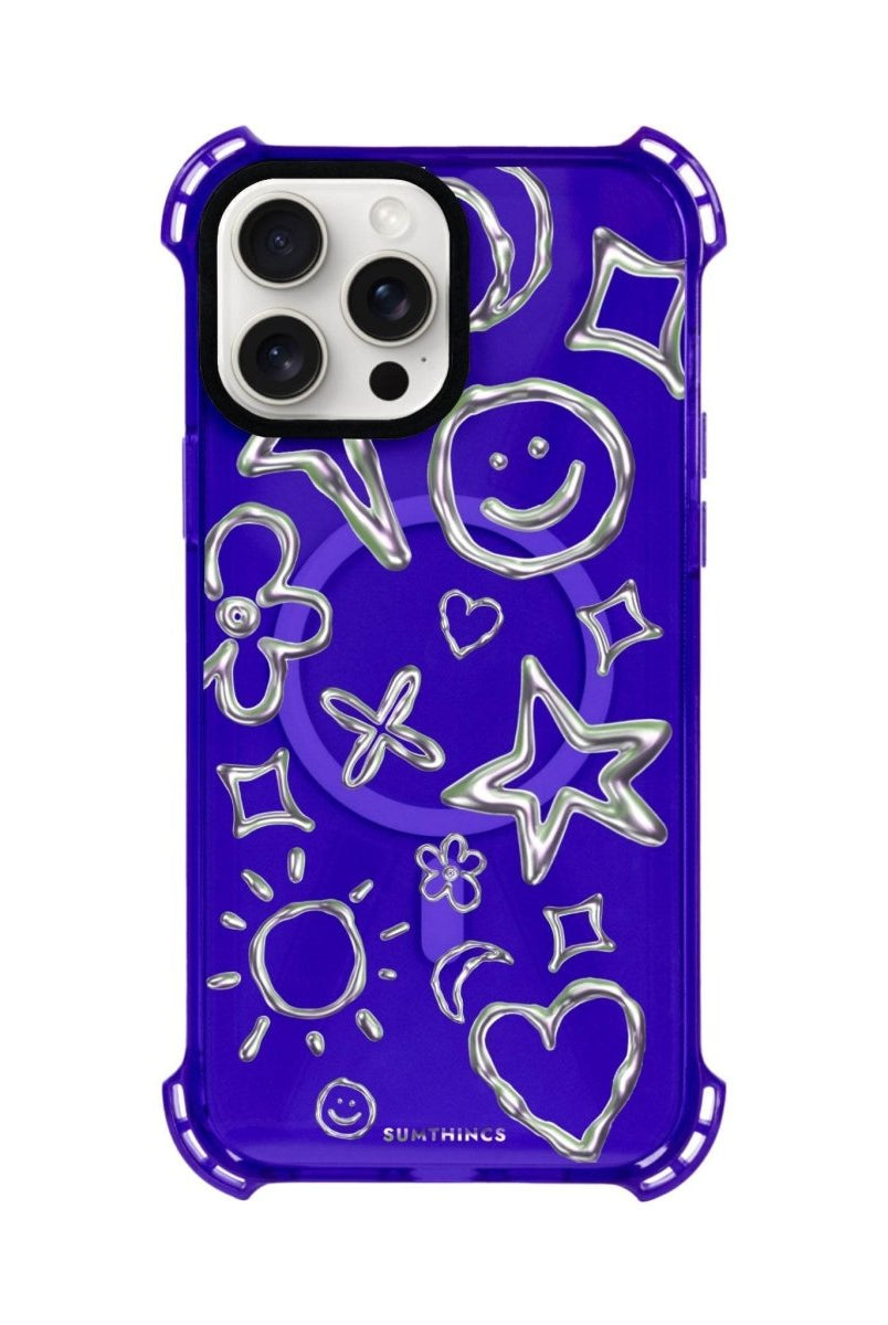 iPhone 15 Plus Silver Doodles Bumper Magsafe Şeffaf Telefon Kılıfı Mor - SUMTHINCS
