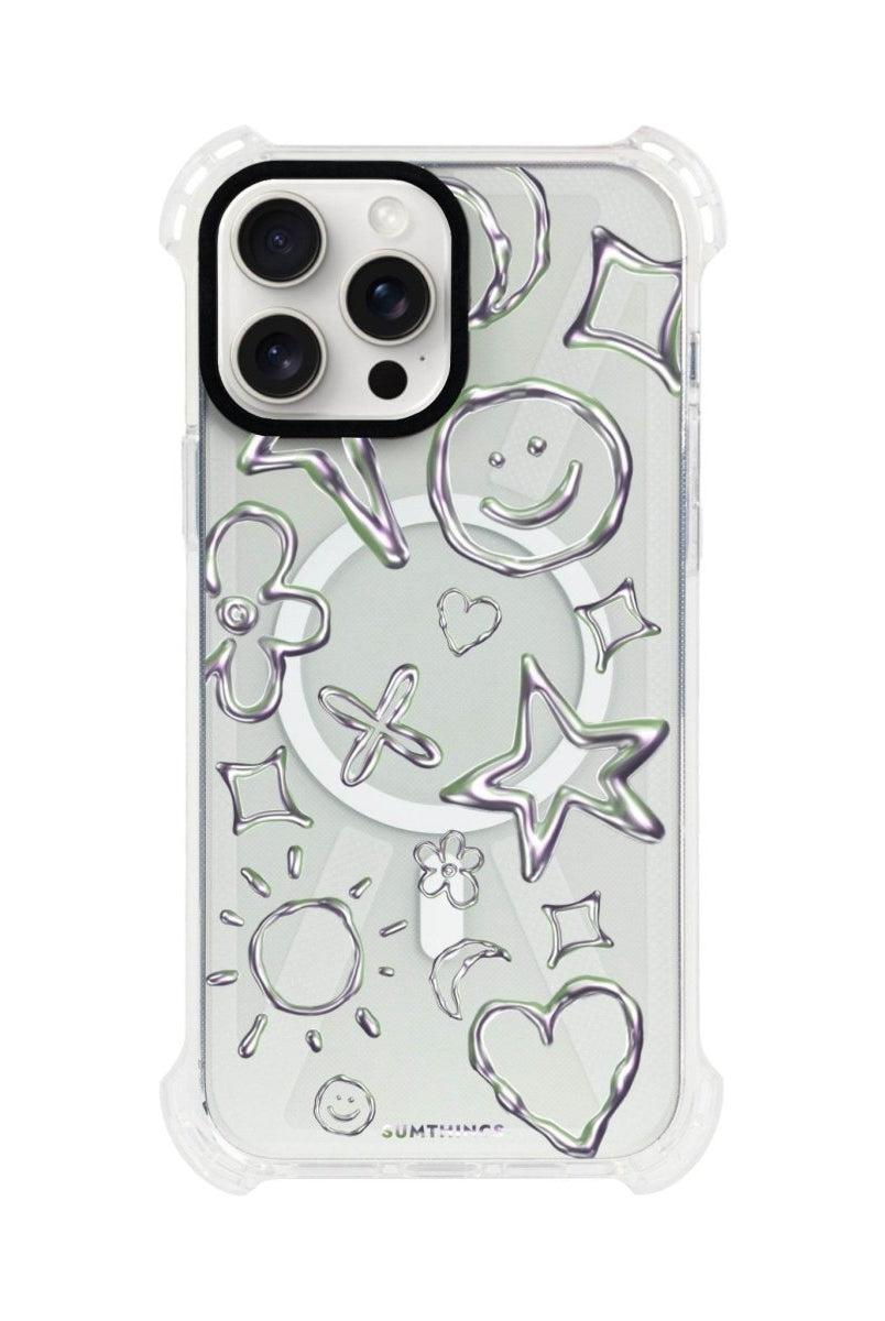 iPhone 15 Plus Silver Doodles Bumper Magsafe Şeffaf Telefon Kılıfı Beyaz Şeffaf - SUMTHINCS