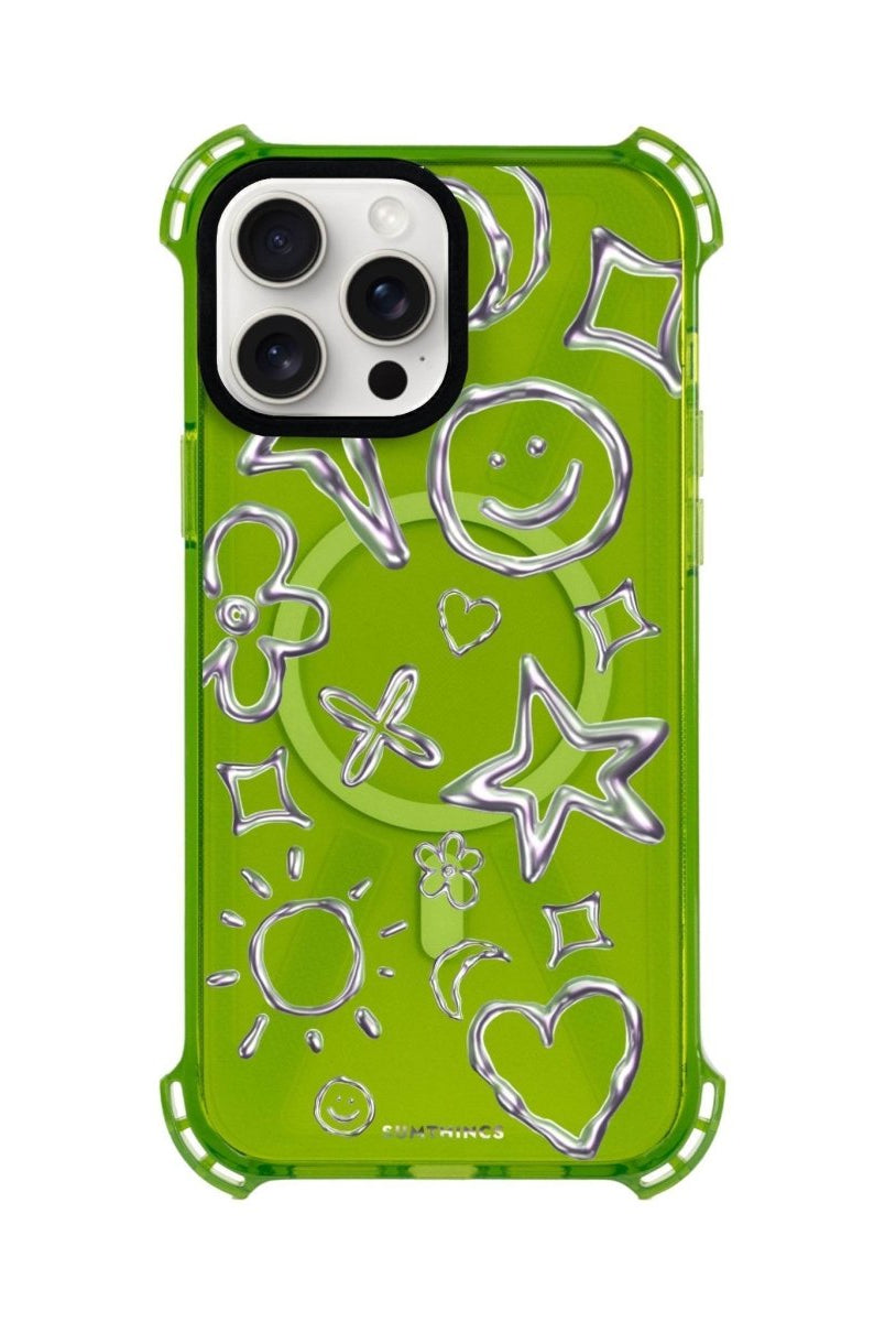 iPhone 15 Plus Silver Doodles Bumper Magsafe Şeffaf Telefon Kılıfı Yeşil - SUMTHINCS