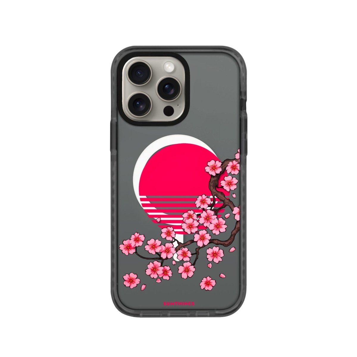 iPhone 15 Pro Cherry Blossom Dawn Magsafe Procase Şeffaf Telefon Kılıfı Antrasit - SUMTHINCS