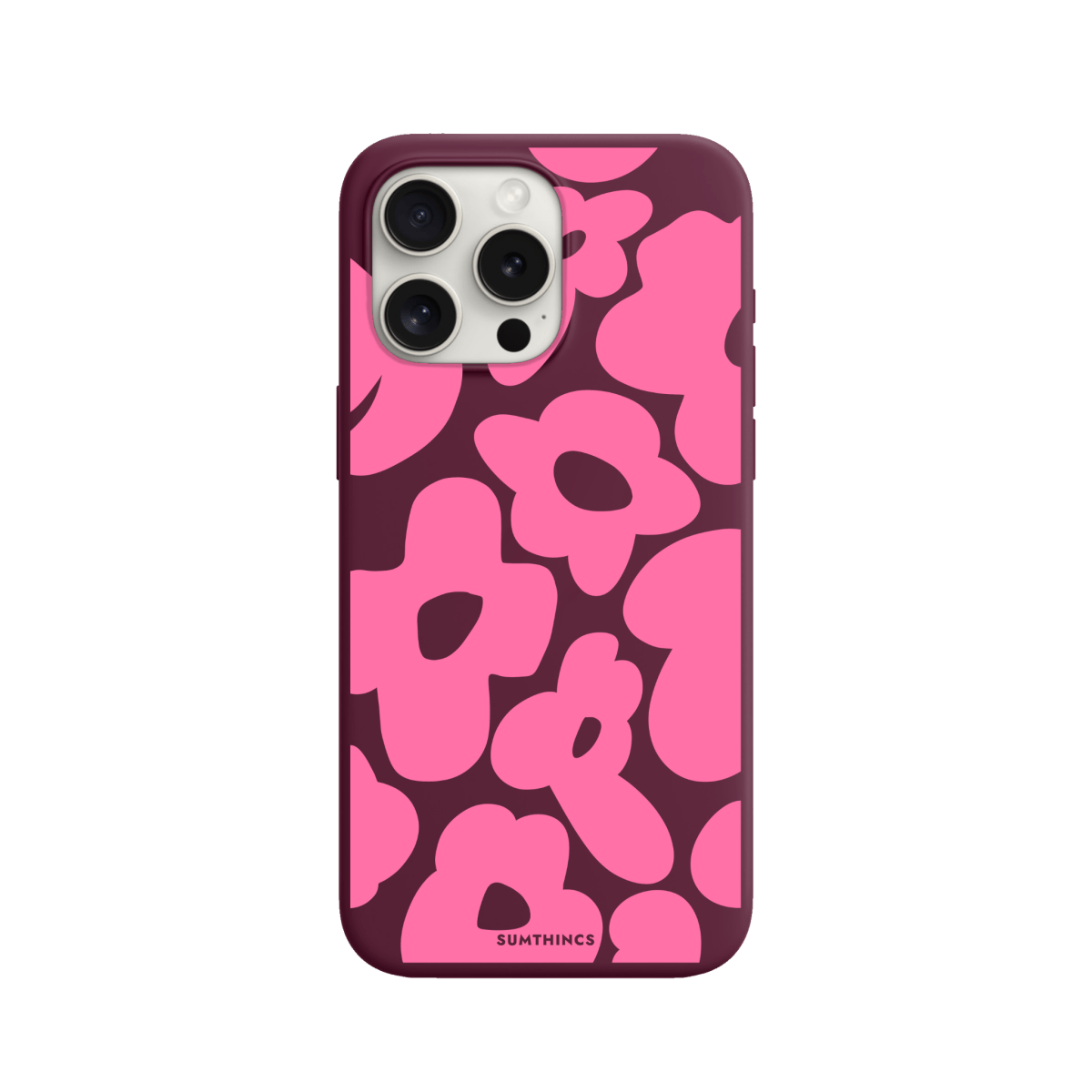 iPhone 15 Pro Daisy Pop Premium Telefon Kılıfı Bordo - SUMTHINCS