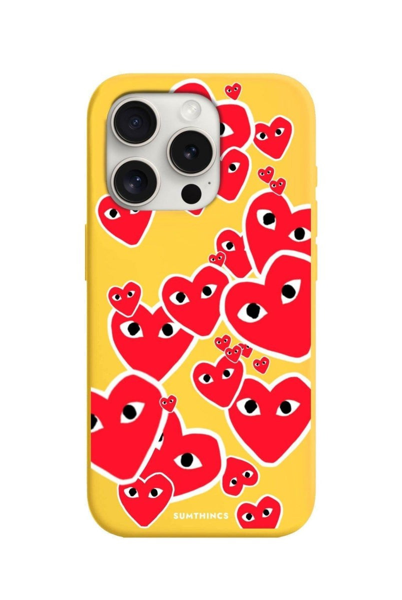 iPhone 15 Pro Hearts Premium Telefon Kılıfı Sarı - SUMTHINCS