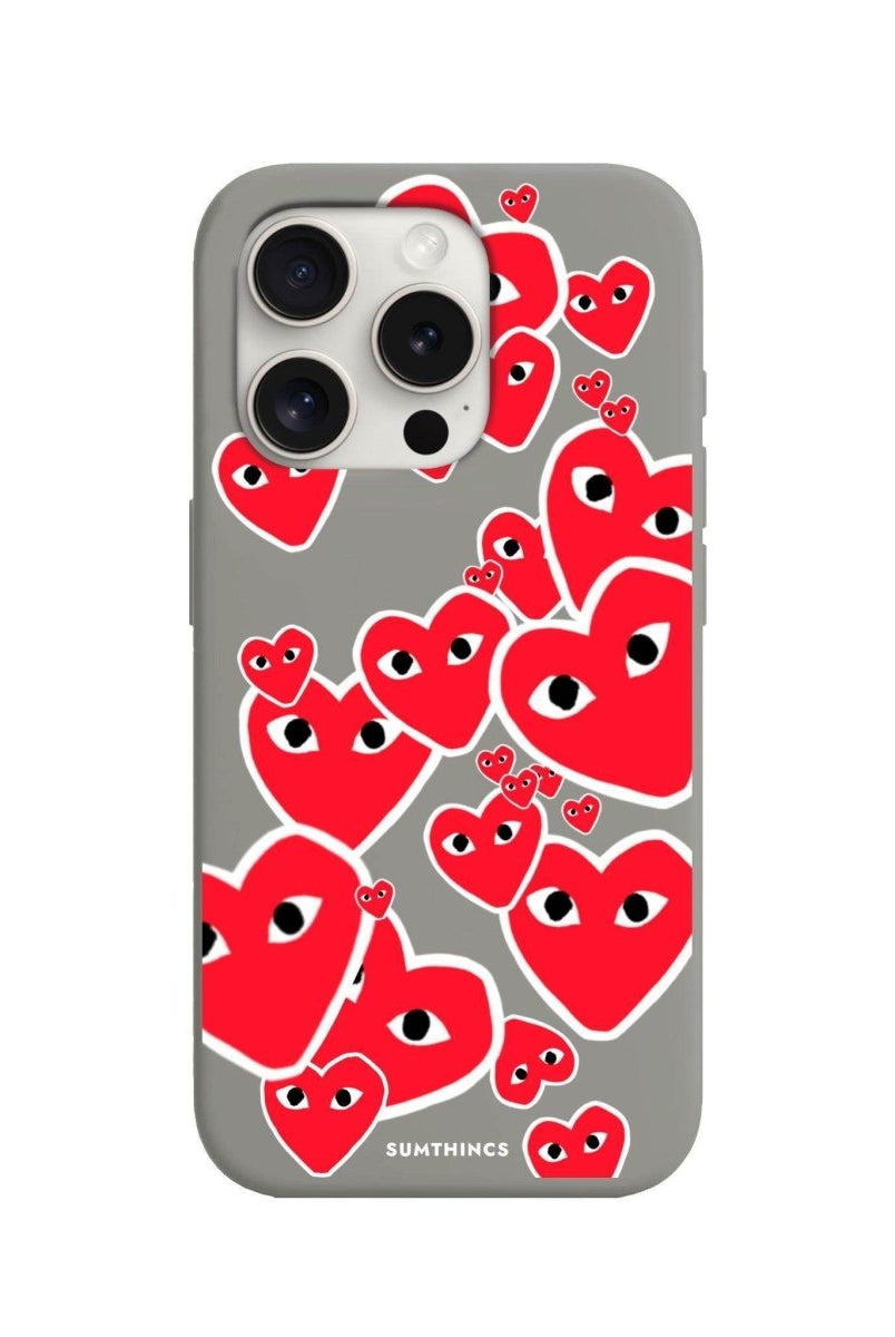 iPhone 15 Pro Hearts Premium Telefon Kılıfı Gri - SUMTHINCS