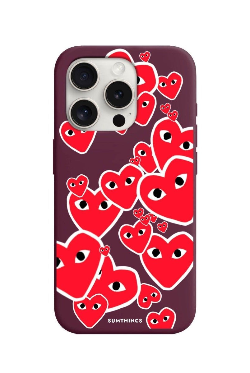 iPhone 15 Pro Hearts Premium Telefon Kılıfı Bordo - SUMTHINCS