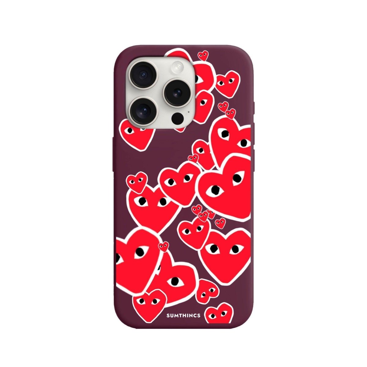 iPhone 15 Pro Hearts Premium Telefon Kılıfı Bordo - SUMTHINCS
