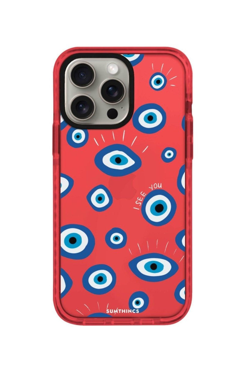 iPhone 15 Pro I See You Procase Şeffaf Telefon Kılıfı Kırmızı - SUMTHINCS