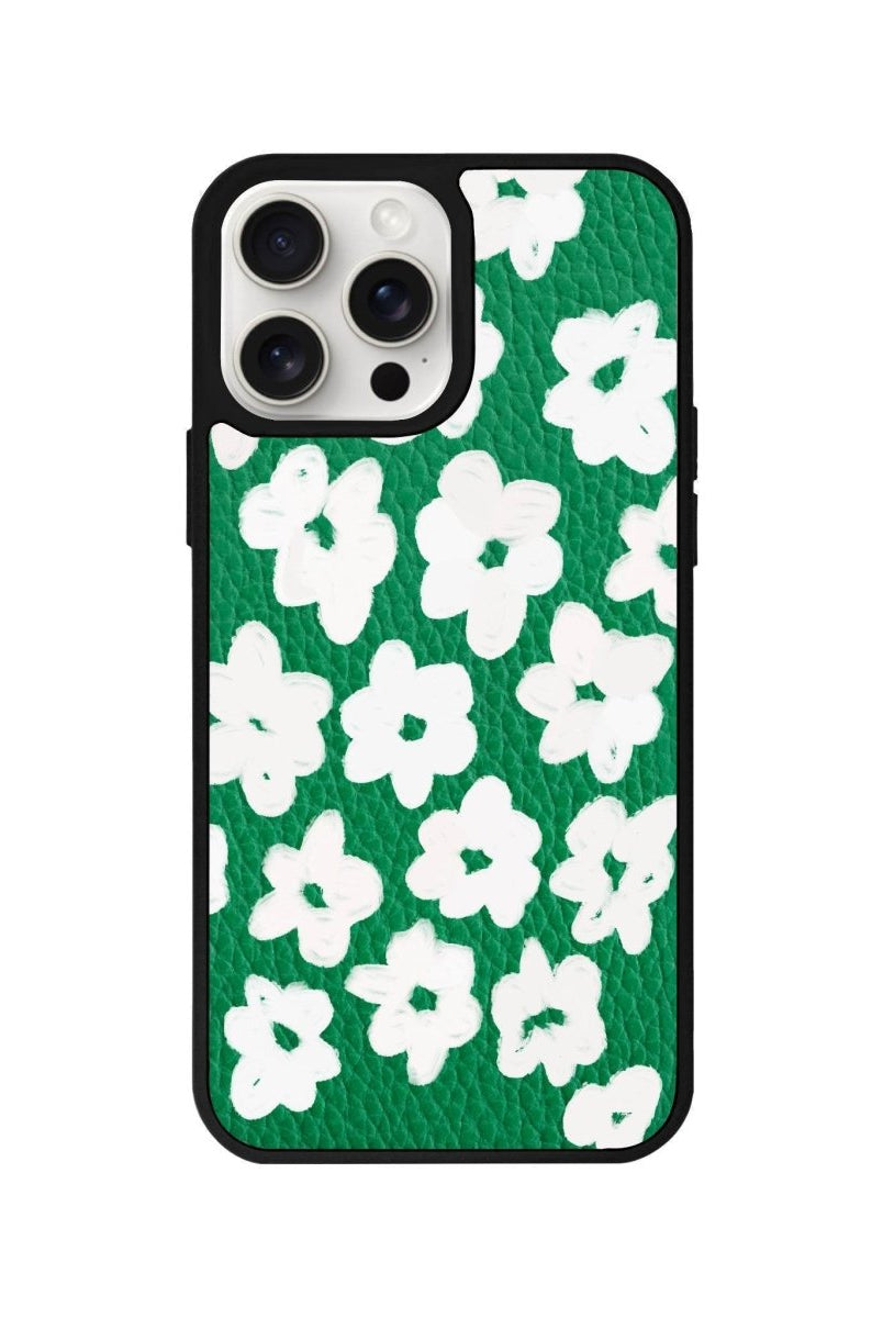 iPhone 15 Pro Max Blossoms Leather Vegan Deri Telefon Kılıfı Yeşil - SUMTHINCS