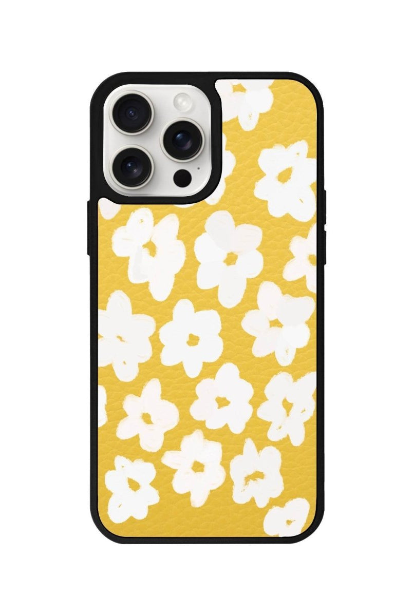 iPhone 15 Pro Max Blossoms Leather Vegan Deri Telefon Kılıfı Sarı - SUMTHINCS