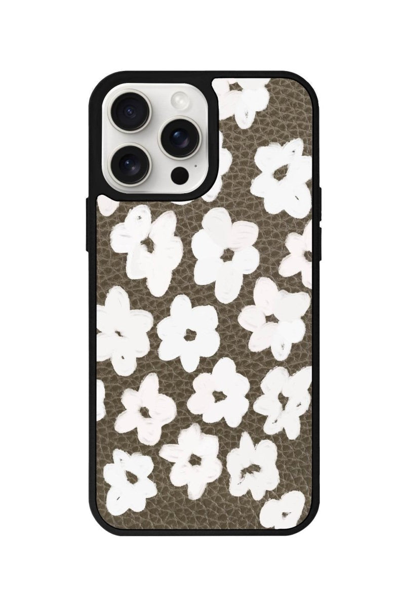 iPhone 15 Pro Max Blossoms Leather Vegan Deri Telefon Kılıfı Haki - SUMTHINCS