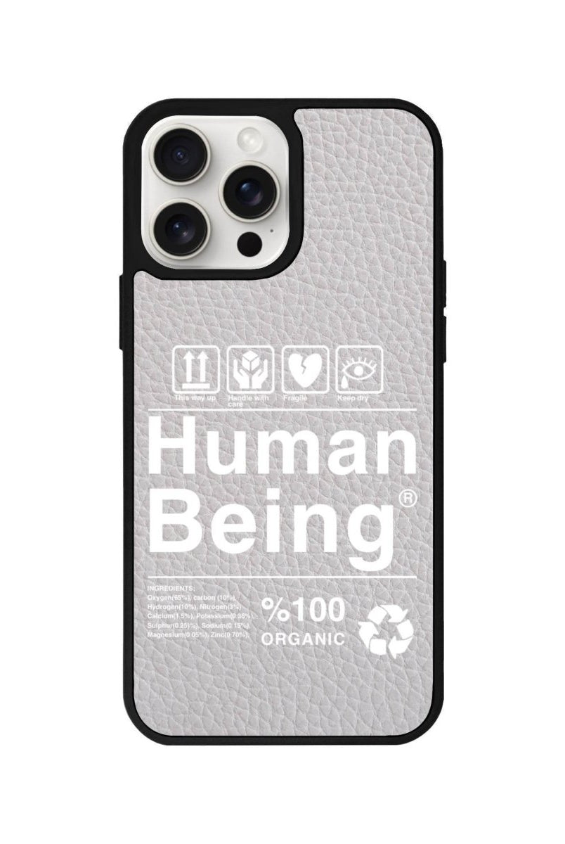 iPhone 15 Pro Max Human Being Leather Vegan Deri Telefon Kılıfı Gri - SUMTHINCS