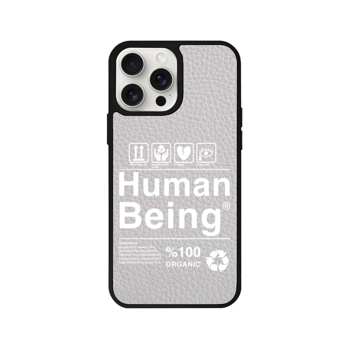 iPhone 15 Pro Max Human Being Leather Vegan Deri Telefon Kılıfı Gri - SUMTHINCS