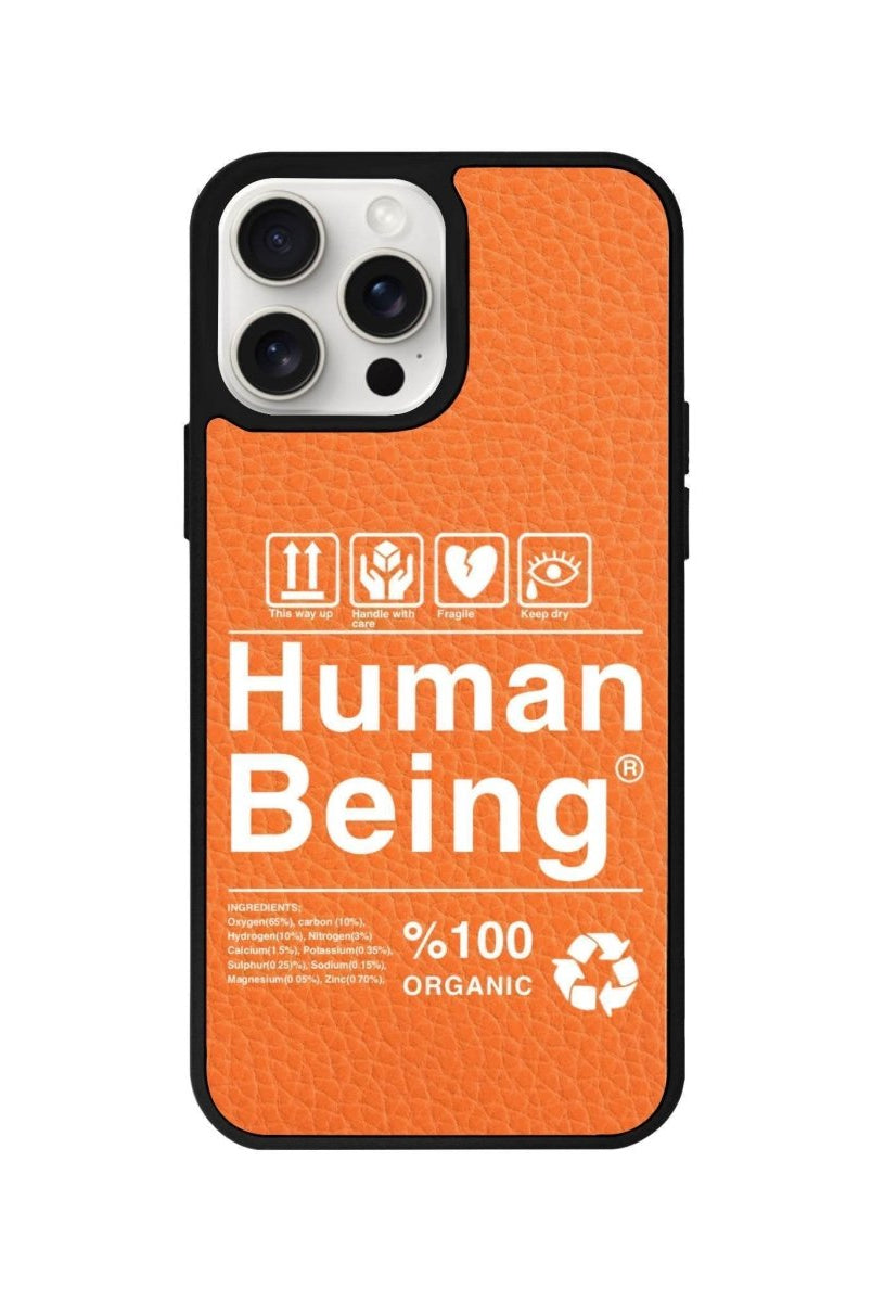 iPhone 15 Pro Max Human Being Leather Vegan Deri Telefon Kılıfı Turuncu - SUMTHINCS