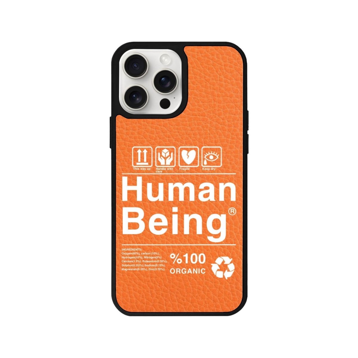 iPhone 15 Pro Max Human Being Leather Vegan Deri Telefon Kılıfı Turuncu - SUMTHINCS