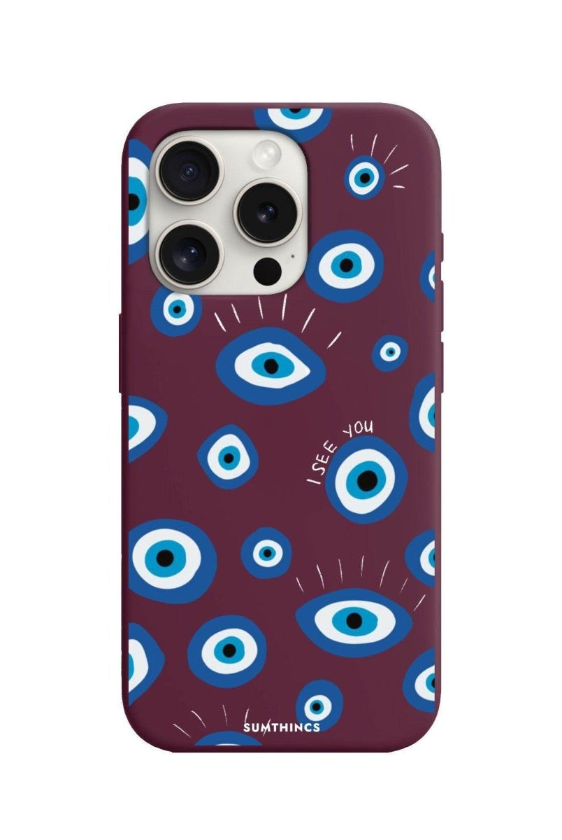 iPhone 15 Pro Max I See You Premium Telefon Kılıfı Bordo - SUMTHINCS
