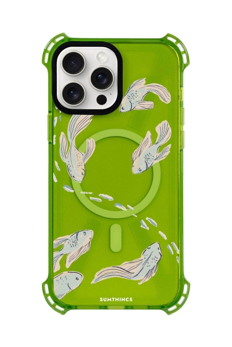 iPhone 15 Pro Max Koi Fish Bumper Magsafe Şeffaf Telefon Kılıfı Yeşil - SUMTHINCS