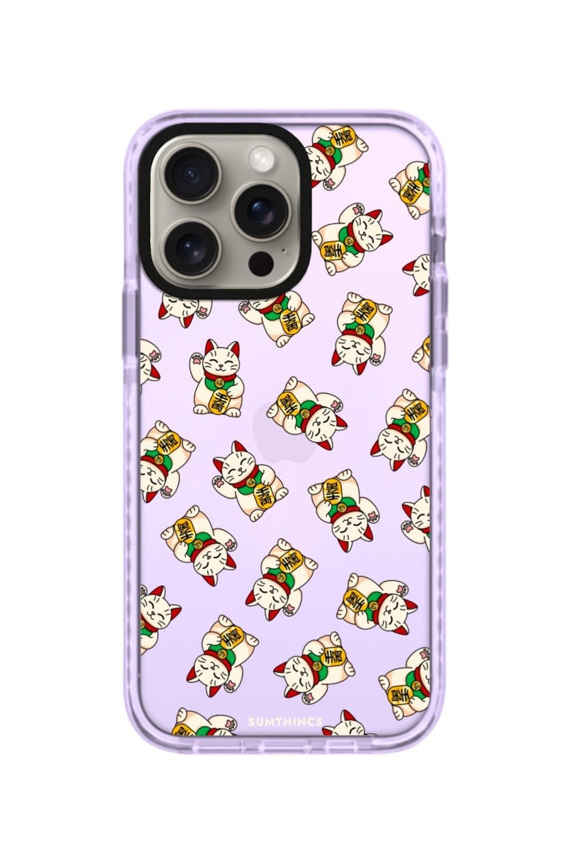 iPhone 15 Pro Max Maneki Neko Procase Şeffaf Telefon Kılıfı Lila - SUMTHINCS