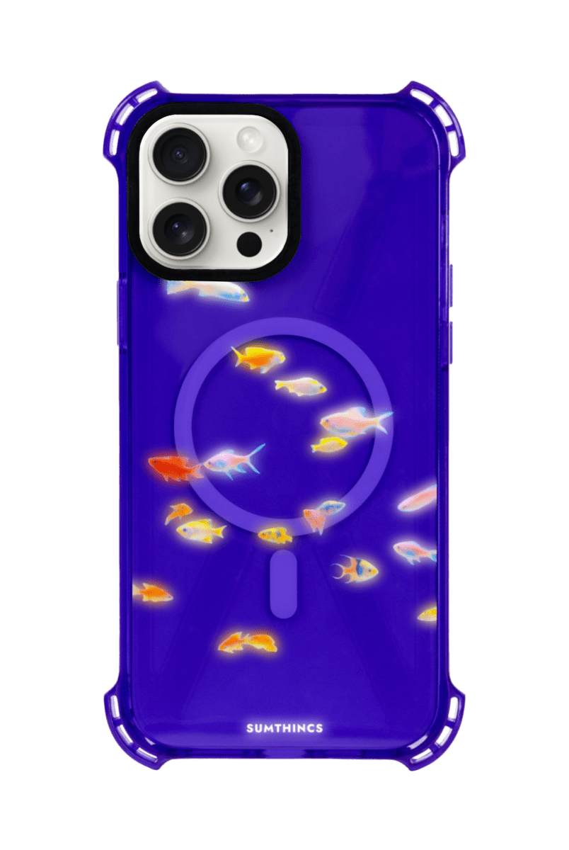 iPhone 15 Pro Max Neon Fish Bumper Magsafe Şeffaf Telefon Kılıfı Mor - SUMTHINCS