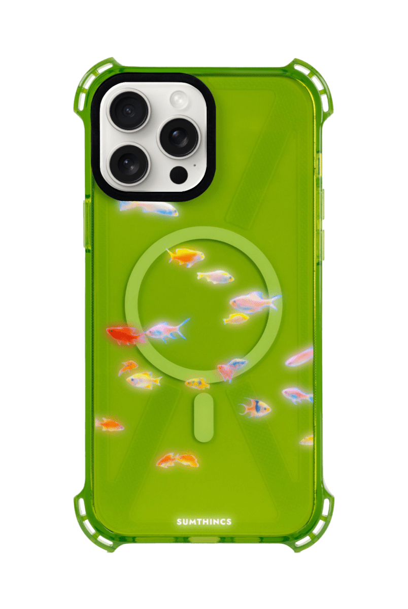 iPhone 15 Pro Max Neon Fish Bumper Magsafe Şeffaf Telefon Kılıfı Yeşil - SUMTHINCS