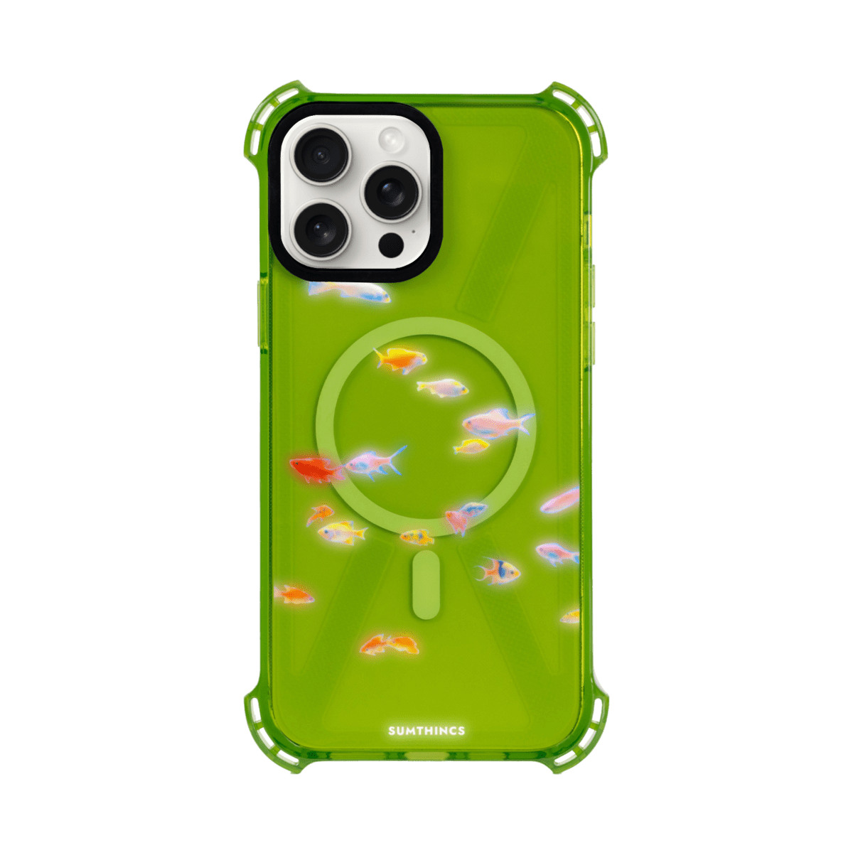 iPhone 15 Pro Max Neon Fish Bumper Magsafe Şeffaf Telefon Kılıfı Yeşil - SUMTHINCS