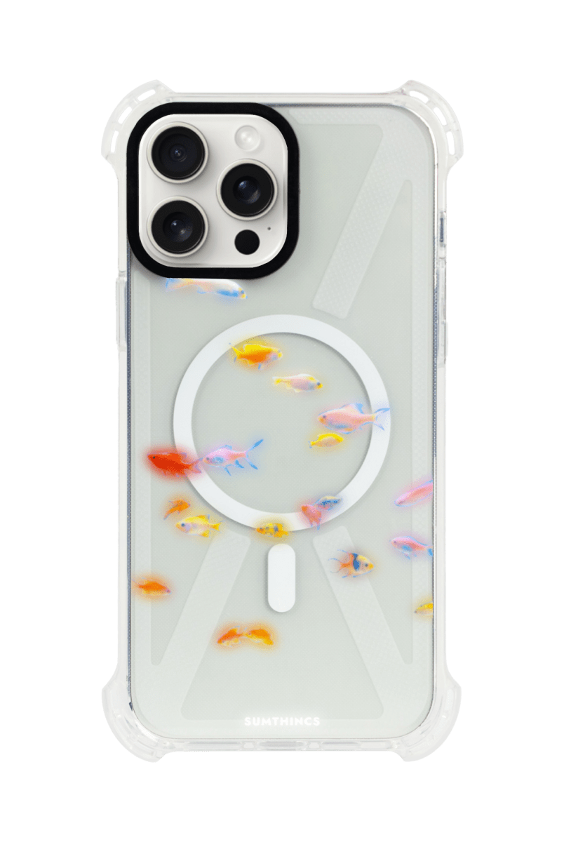 iPhone 15 Pro Max Neon Fish Bumper Magsafe Şeffaf Telefon Kılıfı Beyaz Şeffaf - SUMTHINCS