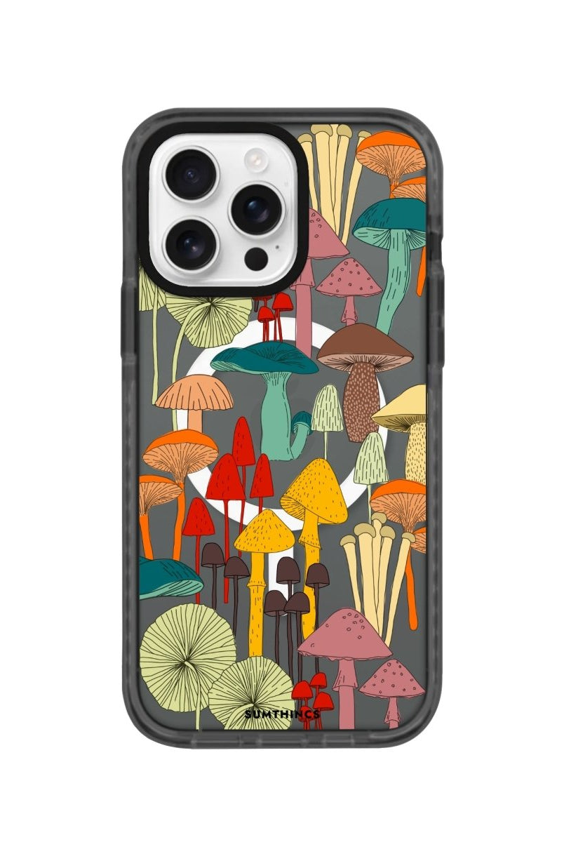 iPhone 15 Pro Mushrooms Magsafe Procase Şeffaf Telefon Kılıfı Antrasit - SUMTHINCS