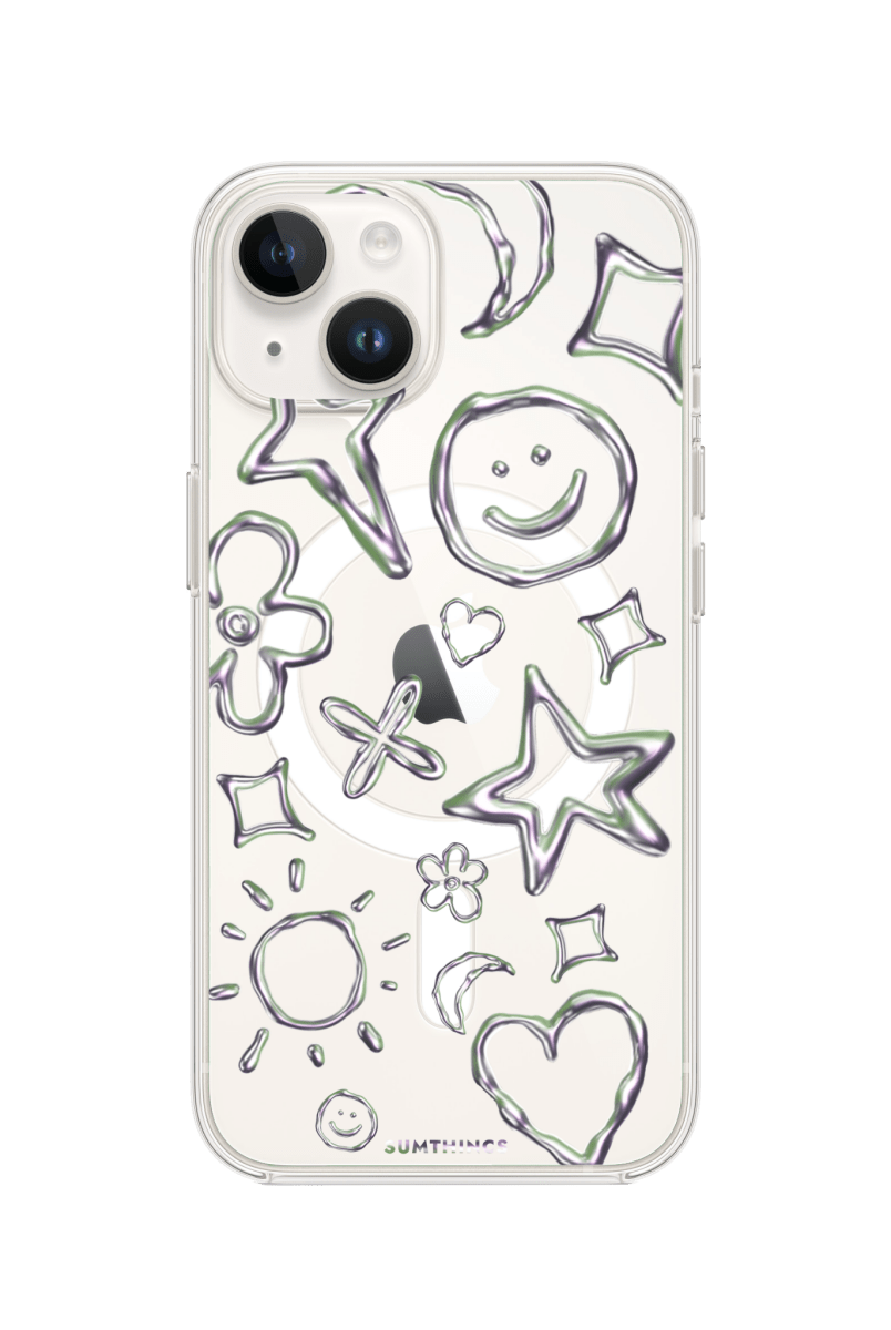 iPhone 15 Silver Doodles Clear Magsafe Şeffaf Telefon Kılıfı - SUMTHINCS