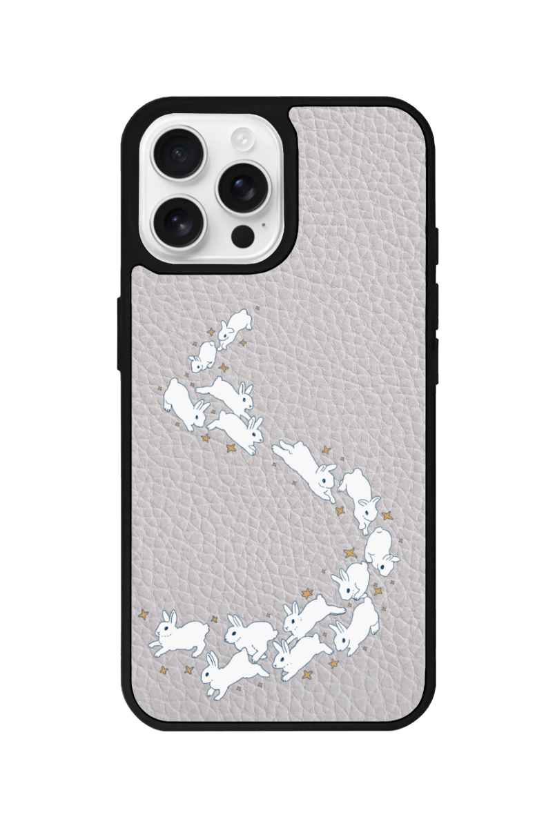 iPhone 15 Starry Bunnies Leather Vegan Deri Telefon Kılıfı Gri - SUMTHINCS