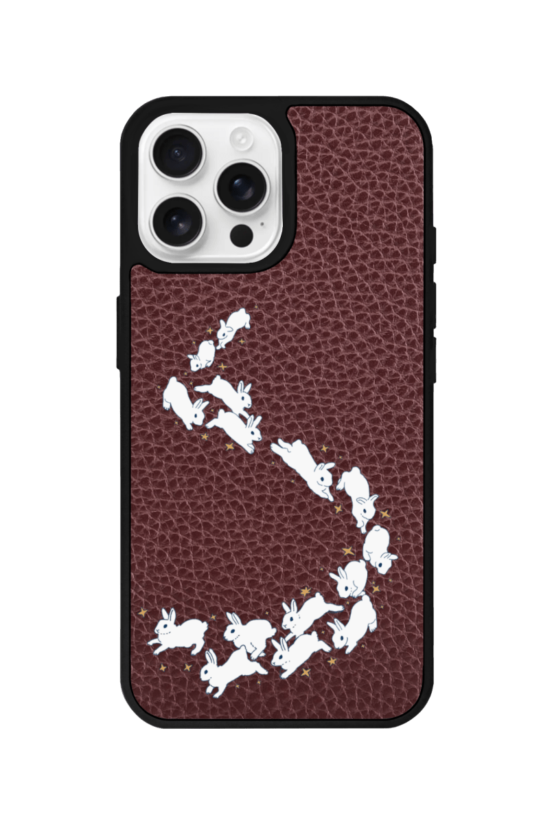 iPhone 15 Starry Bunnies Leather Vegan Deri Telefon Kılıfı Bordo - SUMTHINCS