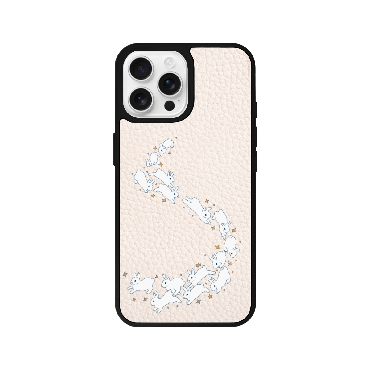iPhone 15 Starry Bunnies Leather Vegan Deri Telefon Kılıfı Bej - SUMTHINCS