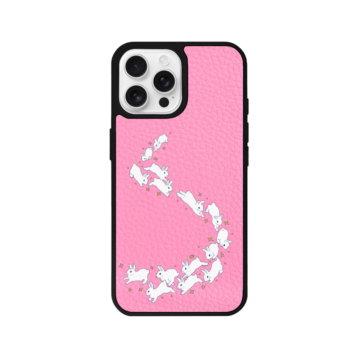 iPhone 15 Starry Bunnies Leather Vegan Deri Telefon Kılıfı Pembe - SUMTHINCS