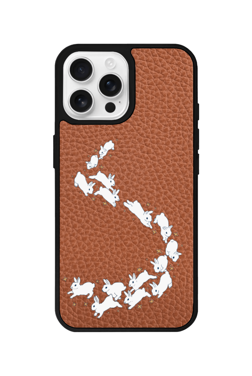 iPhone 15 Starry Bunnies Leather Vegan Deri Telefon Kılıfı Kahverengi - SUMTHINCS