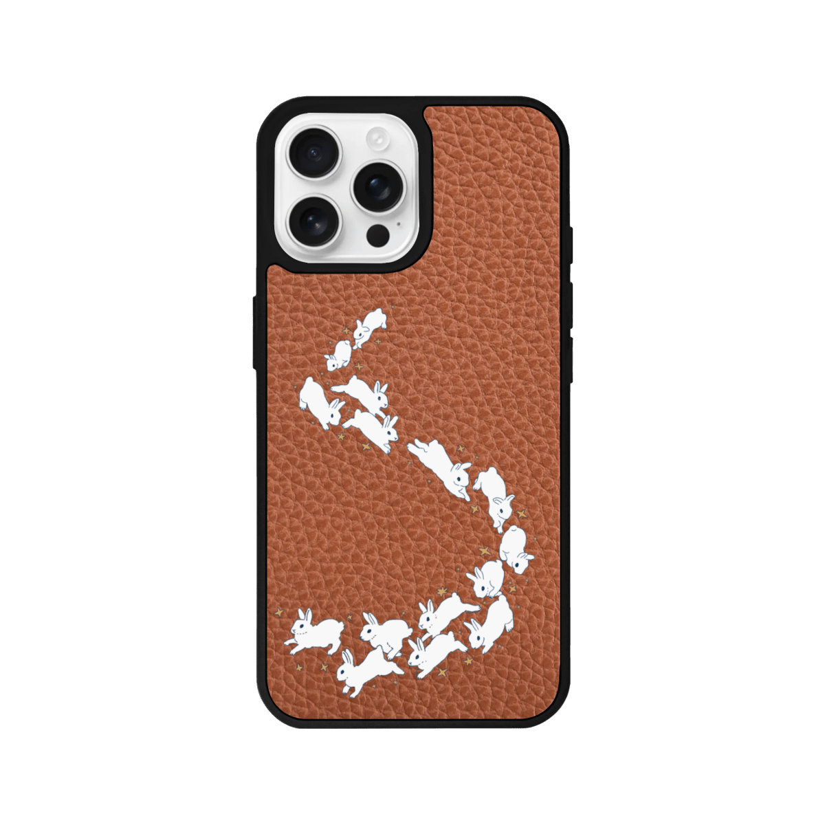 iPhone 15 Starry Bunnies Leather Vegan Deri Telefon Kılıfı Kahverengi - SUMTHINCS